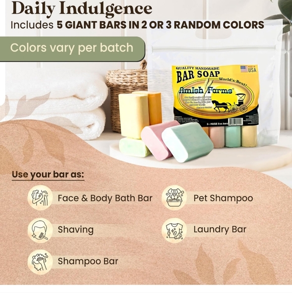 4 Pack of Amish Farm Soap total 20 bars vegan Soap Handmade Clean Scent - Picture 7 of 8